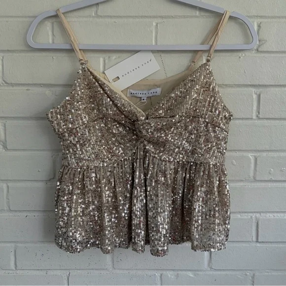 Endless Rose Cream Sequins Tank Top, SZ M NWT - Picture 6 of 13